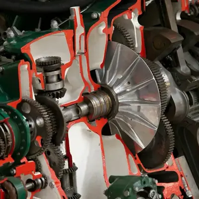 Cutaway view of industrial gears and machinery components